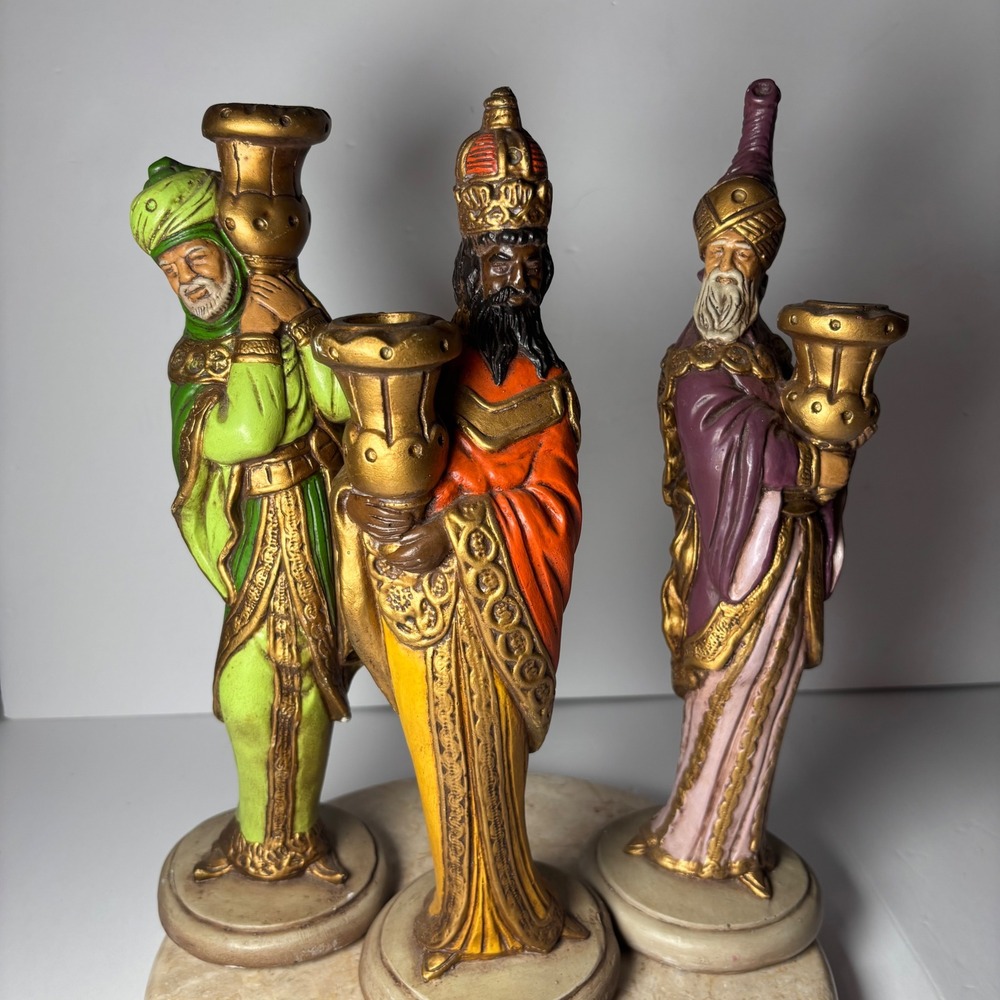 Vintage Set of Wise Men Nativity Figures Candle Holders Christmas Decor Ceramic - Picture 1 of 16